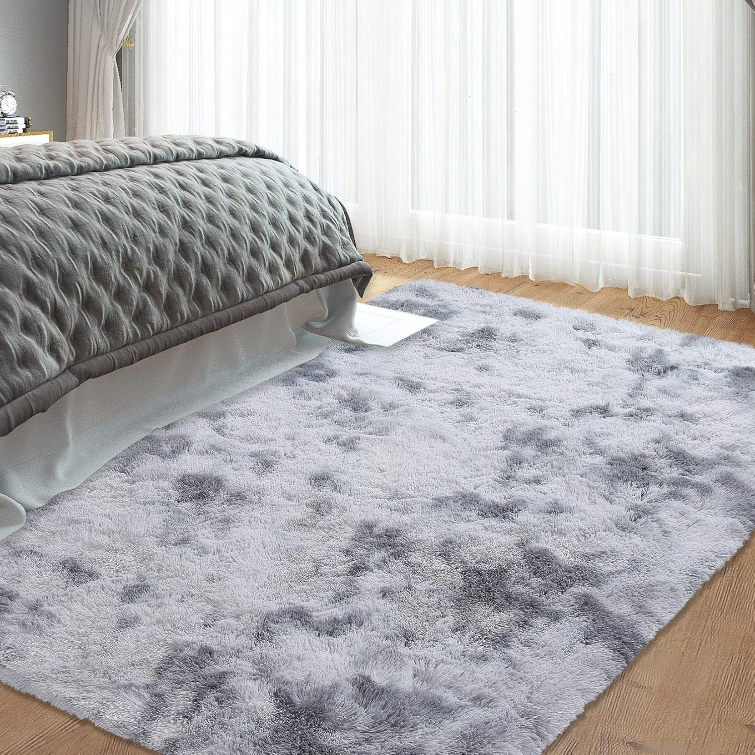 Garvee Fluffy & Sheepskin Light Grey 5'3" × 6'7" Area Rugs Shaggy Rug for Bedroom Fuzzy Rug Living Room Rugs Non-Slip Rug for Living Room Bedroom Dining Room Office Plush Rug,Grey