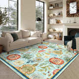 Garvee 10x14 Floral Washable Area Rug With Non-Slip Backing For Living Room Bedroom Dining Room Light Blue - Light Blue