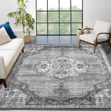Garvee Washable Area Rug Vintage Medallion 5x7 Grey Low Pile Indoor Floor Rug for Living Room Bedroom Dining Room - Gray