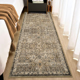 Garvee Vintage Floral 2x6 Runner Rug Beige Boho Washable Non-Slip Thin Faux Wool Carpet for Kitchen Hallway Bedroom - Beige