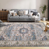 Garvee Machine Wash Rug Area Rug 4x6 Bohemian Accent Rug for Living Room Bedroom Rug Non Slip Rug Kitchen Rug Indoor Door Mat for Room Decor - Dusty Teal & Ivory