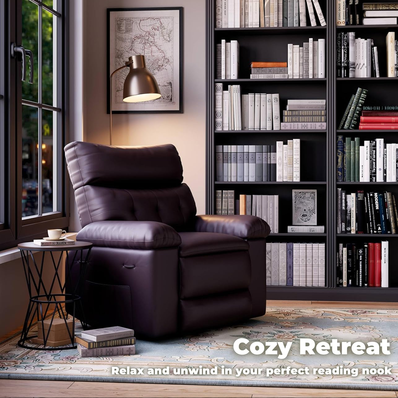 Garvee Oversized Wide Massage Recliner Chair, PU Leather Large Manual Recliner for Adults, Ultimate Comfort Lazy Boy with 1.5X Sponge Filling and Easy Recline Mechanism for Relaxation, Coffee