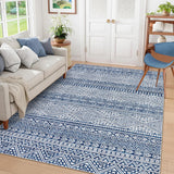 Garvee Indoor 8x10 Area Rug Blue, Machine Washable Area Rugs for Living Room, Boho Rugs, Low Pile Distressed Rugs for Bedroom, Stain Resistant Rug ForUnder Table, Non-Slip Floor Carpet for Home - Blue