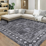 Garvee Bordered Grey 8x10 Machine Washable Modern Area Rug, Stain Resistant Non-Slip Accent Rug Minimalist Border Floor Cover Farmhouse Carpet Rug for Living Room Decor - Gray