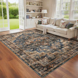 Garvee 4x6 Washable Vintage Living Room Area Rug Non-Slip Blue&Brown Low Pile - Blue & Brown