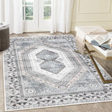 Garvee Large Area Rug 8x10 Machine Washable Rug Bohemian Rug Ultra-Thin Carpet with Non Slip Backing Stain Resistant Vintage Rugs for Bedroom, Beige/Grey - Tan & Ivory