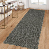 Garvee Imitation Braided Collection-Print Washable Runner Rug 2x6 Scalloped Non Slip Kitchen Rugs Indoor Entryway Rug Soft Bath Mat Stain Resistant Carpet for Bedroom Hallway Laundry Nursery - Gray & Brown