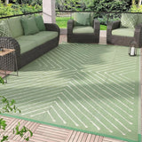 Garvee 8' x 10' Reversible Waterproof Outdoor Rug – Modern Geometric Patio Carpet, Easy to Clean, collapsible, UV Protected, Large 8x10ft Plastic Straw Mat for RV, Camping, Picnic, Sage Green - Striped|Sage Green