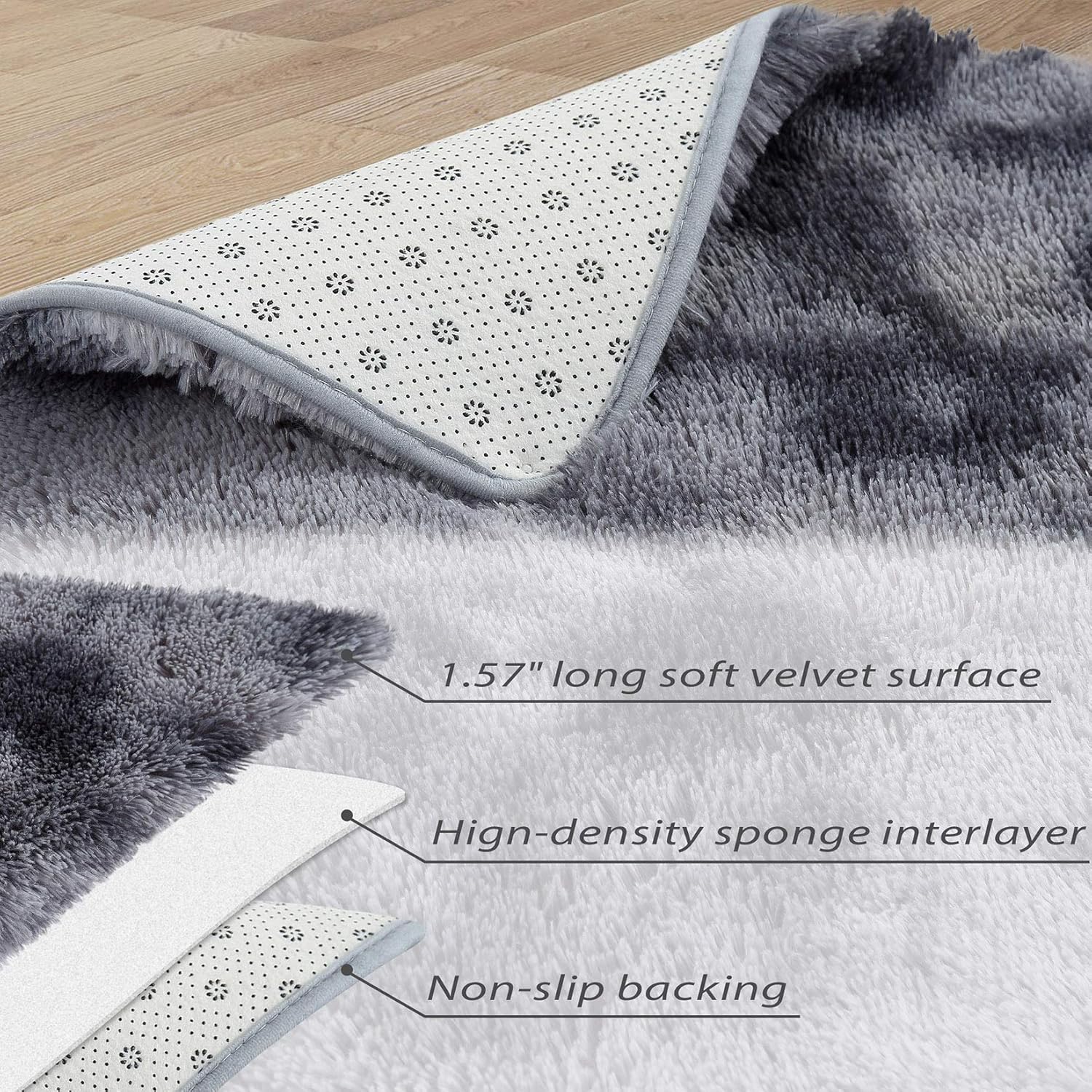 Garvee Fluffy & Sheepskin Dark Grey 24"×71" Area Rug for Bedroom Plush Rug Non-Slip Carpet Shaggy Rug for Living Room Bedroom Dining Room Kitchen Office Nursery Bedroom Decor