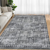 Garvee Large Area Rug Vintage Medallion 9'x12' Grey Machine Washable Soft Thin Indoor Carpet for Living Room Bedroom Dining Room - Gray