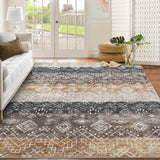 Garvee Boho Brown 8x10 Washable Rugs Living Room Rug Geometric Rug Tribal Area Rugs for Bedroom Aesthetic Under Bed Low Pile Soft Modern Rug for Dining Room Rug Non Slip Floor Carpet for Playroom - Brown