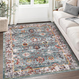 Garvee Washable Rug 8x10 Area Rug Large Vintage Distressed Area Rug Stain Resistant Non-Slip Accent Rug Traditional Floral Medallion Floor Cover Carpet Rug for Living Room Decor, Green - Green