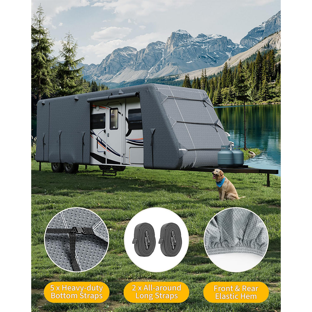 Garvee Travel Trailer RV Cover 7-Layer Heavy-Duty Camper Cover 24'-27' with Windproof Straps & Tire Covers, Waterproof, UV Resistant