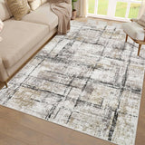 Garvee 8x10 Large Living Room Rug, Modern Abstract Washable Area Rug, Soft Non Slip Non Shedding Low Pile Carpet for Bedroom and Office, Brown - Brown