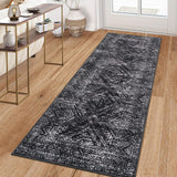 Garvee Rug Runners 2x8 Washable Non Slip Vintage Geometric Area Rug Black for Hallway Office Dining Room Living Room - Black