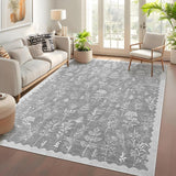 Garvee Washable Area Rug 9x12 Large Low Pile Floral Living Room Rug Gray Stain Resistant Ultra Soft Non Slip Carpet - Gray