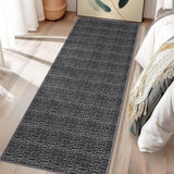 Garvee Modern Runner Rug 2x6 Washable Rug Runner Solid Woven Print Hallway Runners Indoor Soft Entryway Rug Non Slip Non-Shedding Low Pile Foldable Kitchen Rug Runner for Laundry Bedside Black - Black