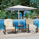 Garvee 3 Piece Rattan Rocking Bistro Set, Patio Furniture with 2 Cushioned Rocker Chairs and a 2-Tier Coffee Table, Outdoor Conversation Set for Garden, Porch, Backyard