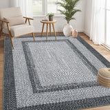 Garvee Bordered Grey 3x5 Area Rug, Washable Rug for Bedroom Braided Printed Throw Mat, Living Room Area Rug Non Slip Stain Resistant Small Dining Room Rug, Rustic Accent Small Carpet for Entryway Home Decor - Gray