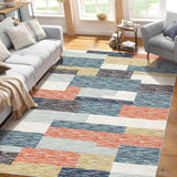 Garvee Machine Washable Living Room Rugs Blue Multi 8x10 Non-Slip Modern Geometric Floor Carpet, Stain-Resistant Low Pile Throw Rug, Contemporary Accent Rug for Kitchen, Office - Blue Multi