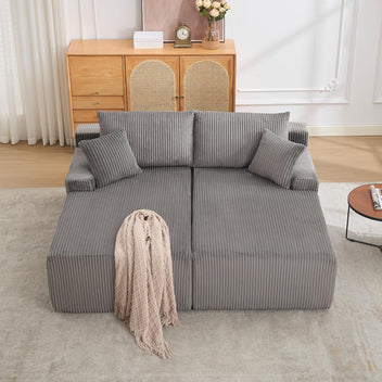 Garvee 79” Double Lounge Chair Indoor, Oversized Boneless Corduroy Sleeper Sofa Bed with 4 Pillows, Armrests, Comfy Reading Loveseat No Assembly Required Cloud Sofa for Living Room, Bedroom, Gray