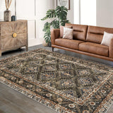 Garvee 5'x7' Washable Area Rugs, Vintage Boho Low Pile Non-Slip Brown for Living Room Office Dining Room Kids Room Farmhouse - Camel