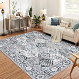 Garvee Moroccan Trellis Area Rug 8x10 Washable Vintage Floral Print Rugs, Boho Non Slip Indoor Carpet for Entryway Living Room Kitchen Bedroom Laundry Room, Grey Green - Gray Green