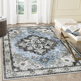 Garvee Area Rug 5x7 Vintage Design Area Rugs for Living Room Machine Washable Traditional Bedroom Rug Low Pile Print Carpet No Slip Office Kitchen Home Decor, Blue/Grey - Blue & Gray
