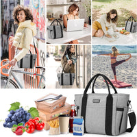 Garvee Lunch Bag for Women Men, Tote Adult Lunch Box with Adjustable Shoulder Strap & Side Pockets, Portable Lunch Tote Bag for Work Picnic School or Travel Gray-Normal Size