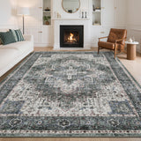 Garvee Vintage Floral Living Room Rugs 5x7 Washable Non Slip Soft Retro Accent Carpet Green - Green