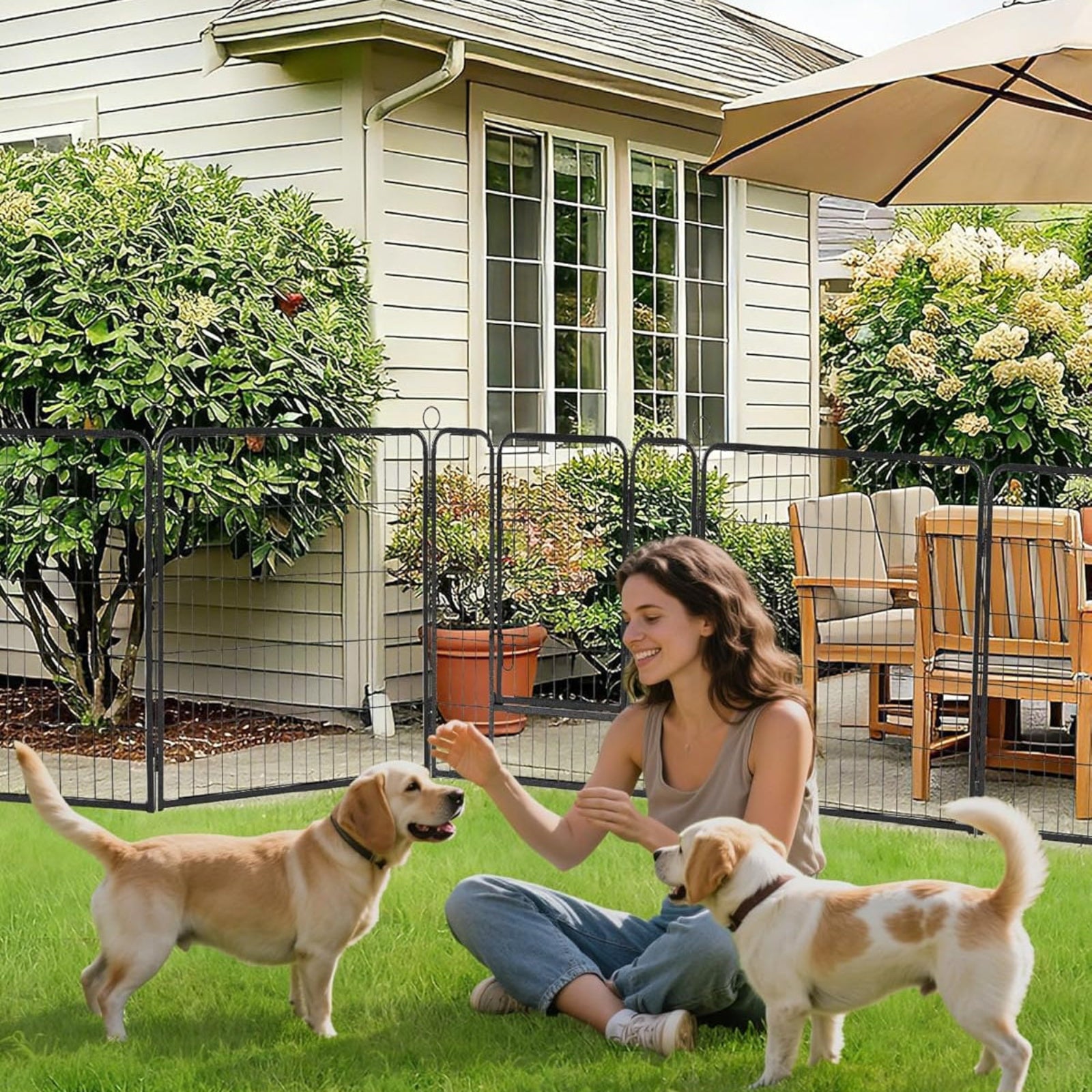 Garvee Outdoor Dog Playpen, 40"H Heavy Duty Metal Pet Exercise Pen, Metal Dog Fence with Gate, Pet Fence for Large/Small Dogs, Portable Dog Fence for RV Camping, Yard, Garden, 8 Panels
