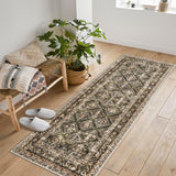 Garvee 2'x6' Washable Area Rugs, Vintage Boho Low Pile Non-Slip Rug for Living Room, Office, Kids Room, Brown - Camel