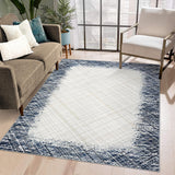 Garvee Washable Area Rugs for Living Room Bedroom, 5x7 Modern Abstract Non Slip Rug, Low Pile Soft Contemporary Indoor Floor Carpet Cover for Dining Room Kitchen, Blue - Blue
