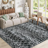 Garvee 10x13 Living Room Area Rug Washable Geometric Print Indoor Farmhouse Floor Carpet Black Low Pile Non Slip - Black
