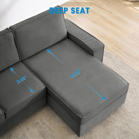 Garvee 95" Modern Kids L-Shaped Modular Sectional Sofa Deep Seated Comfy Cloud Couch with Chaise, Gray