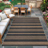 Garvee Modern Striped Area Rugs 4x6 Non-Slip Washable Durable Jute Look Indoor Outdoor Carpet Black Brown - Black & Brown-Stripes
