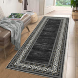 Garvee Dark Gray Washable Bordered Runner Rug 2' × 6', Non Slip Low Pile Stain Resistant Rug for Kitchen, Hallway, Entryway, Laundry Room - Dark Gray