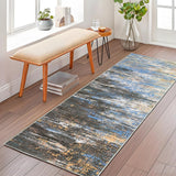 Garvee Washable Runner Rug 2x6 Modern Abstract Kitchen Rugs, Non Slip Bathroom Rug, Low Pile Laundry Room Soft Long Carpet for Hallway Bedroom Entryway, Blue/Brown - Blue/Brown