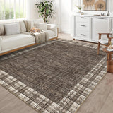 Garvee 9x12 Washable Rugs Modern Plaid Rugs Stain Resistant Accent Rug Low Pile Non Slip Rug Indoor Floor Cover Soft Carpet for Bedroom Living Room, Brown - Brown