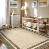 Garvee Washable Rug 8x10 Modern Living Room Rug Non Slip Foldable Low Pile Taupe Green - Taupe/Green