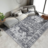 Garvee Washable Area Rug 5x7 Ft Vintage Distressed Soft Faux Wool Carpet Dark Gray Non Slip Low Pile - Dark Gray