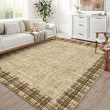 Garvee Rugs for Living Room 8x10 Machine Washable Area Rug Modern Plaid Rugs Large Rug Non Slip Low Pile Indoor Floor Cover for Bedroom Home Decor, Jute - Jute