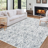 Garvee Washable Rug Grey/Beige 10x13 Large Vintage Medallion Area Rugs with Non-Slip Backing Soft Stain Resistant Non-Shedding Low-Pile Floor Carpet for Living Room Bedroom Kitchen Home Office - Gray/Beige