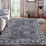 Garvee Bordered Grey 9x12 Modern Large Area Rug Machine Washable Rug for Living Room, Stain Resistant Non-Slip Accent Rug Minimalist Border Floor Cover Carpet for Bedroom Decor - Gray