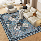 Garvee Washable Rugs 8x10 Vintage Trellis Area Rug for Living Room Oriental Tribal Area Rug for Bedroom Distressed Office Carpet Low Pile Neutral Soft Nursery Rug Blue - Black