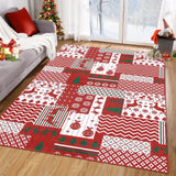 Garvee Christmas Area Rug 5x7 Christmas Patchwork Pattern Floor Cover Machine Washable Indoor Carpet Rug Decorative Non Slip Accent Rug for Kitchen Bathroom Living Room Bedroom - Red