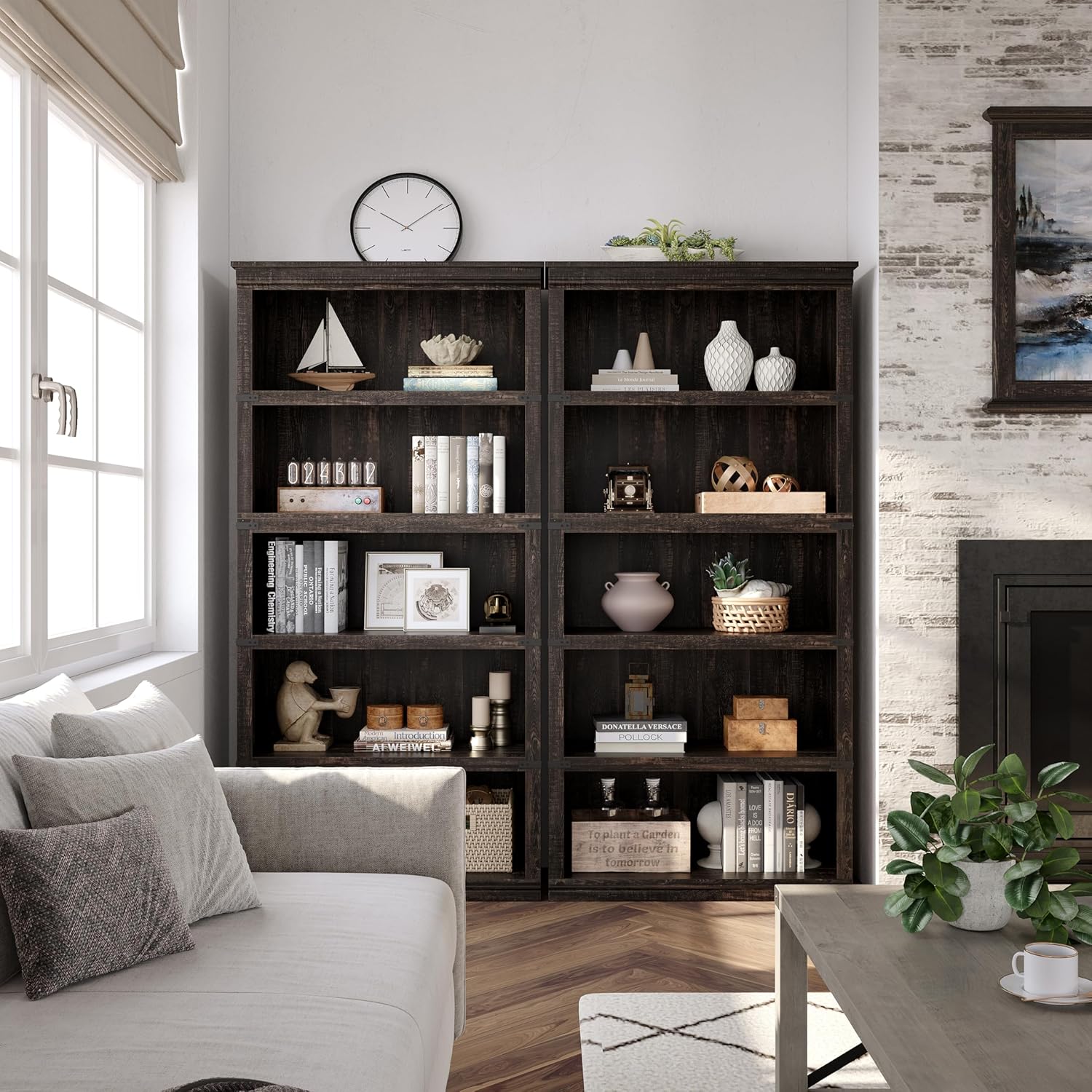 Garvee 5 Tier Bookcase, Farmhouse Book Shelf with Storage Open Display Bookshelves, 67.4" Tall Book Case Wooden 5 Shelf Bookcase Home Decor Furniture for Home Office, Living Room, Bed Room, Oak