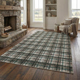 Garvee Tartan Plaid Area Rug 4x6, Washable Non Slip Low Pile Faux Wool Carpet, Farmhouse Style Rug for Living Room Bedroom Kitchen Entryway Indoor, Teal & Brown - Teal & Brown