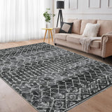 Garvee Vintage Geometric Striped Area Rug 10x13 Large Living Room Washable Rugs Non Slip Throw Rug Large Area Rug Low Pile Non Shedding Stain Resistant Carpet for Apartment Nursery,Black - Black