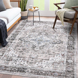 Garvee Washable Area Rug 4x6, Brown Vintage Distressed Rug for Bedroom Living Room, Non-Slip Low Pile Soft Area Rug for Dining Room Office Playroom (Brown, 4'x6') - Light Brown Multi